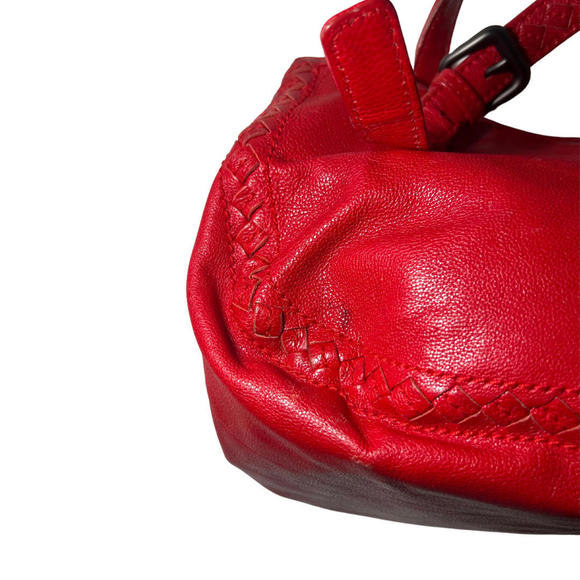 Bottega Veneta Shopper Tote Bag Red Leather Intrecciato Trim w/Adjustable Straps - Picture 9 of 12